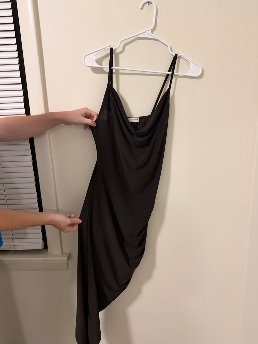 Black Draped Slip Dress with Cowl Neck